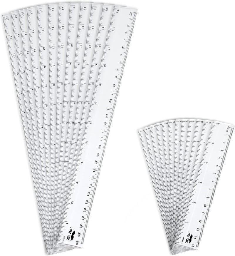 Mr. Pen- Ruler, 24 Pc Rulers (12"",6""), Clear, Plastic, Drafting Tools, Inches and Centimeters - Image 1